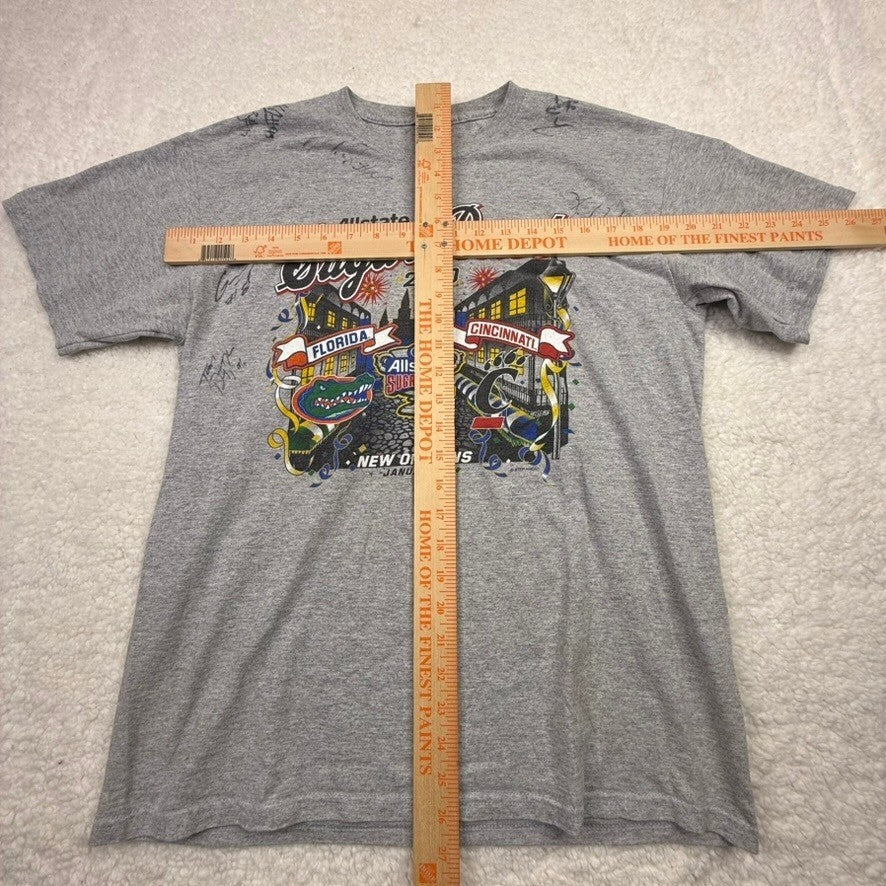 2010 Allstate Sugar Bowl Football T Shirt Gildan Ultra Cotton Gray Medium Signed