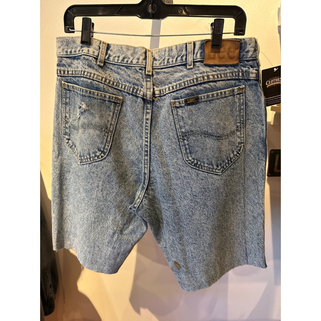 Vintage Acid Wash Denim Shorts Mens 30 Paint Splatter Cut Off Jorts Light Blue