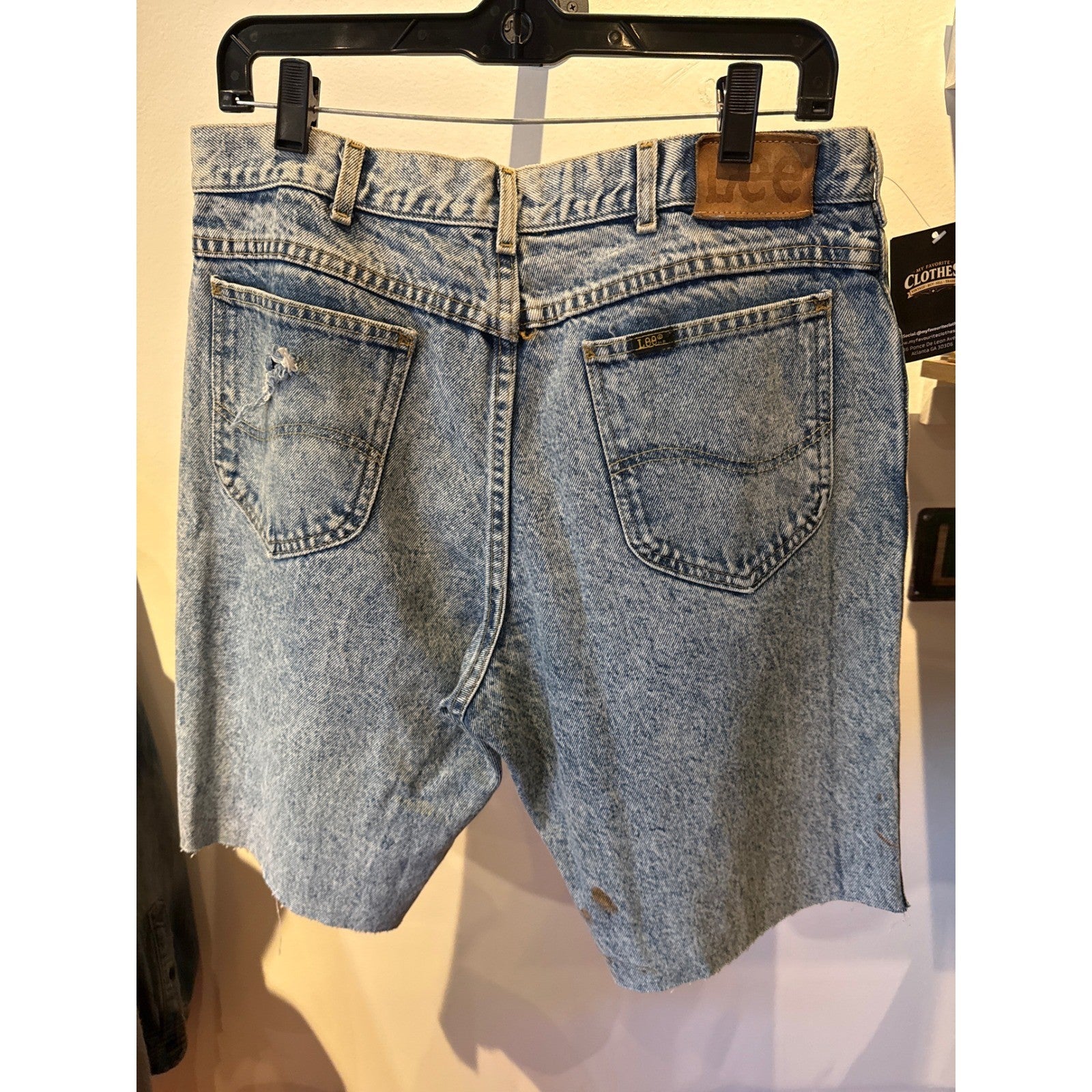 Vintage Acid Wash Denim Shorts Mens 30 Paint Splatter Cut Off Jorts Light Blue