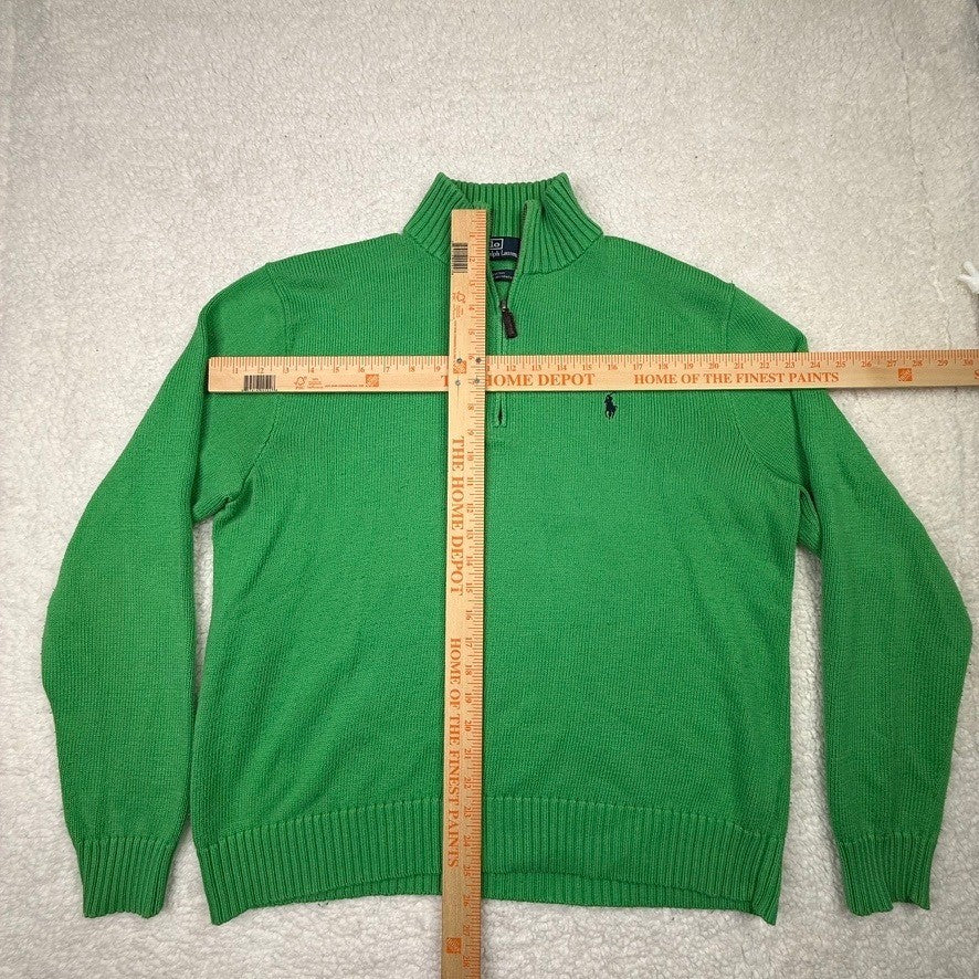 Polo Ralph Lauren Mens Green 1/4 Zip Sweater 100% Cotton Size XL