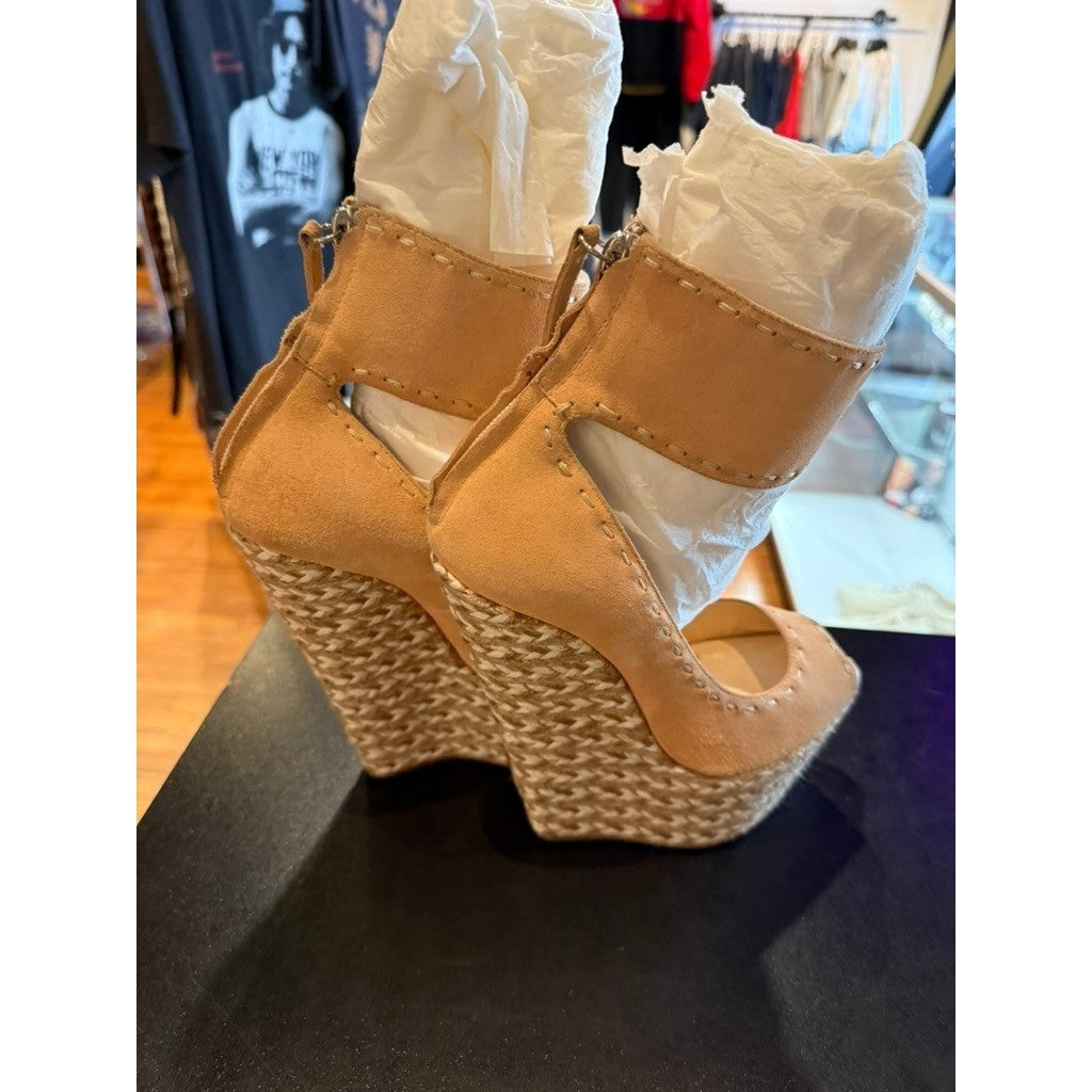 Giuseppe Zanotti Design Nude Suede Espadrille Wedge Sandals Womens Size 7