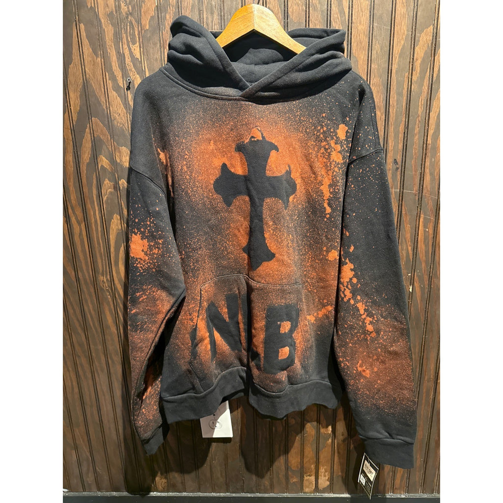 Local Atlanta Designer Custom Bleach Cross Hoodie Black Orange Streetwear NB