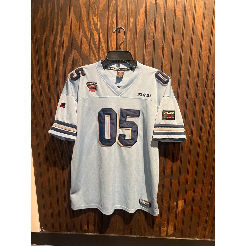 Vintage FUBU Sports Football Jersey Light Blue Navy 05 Mesh Streetwear Mens L