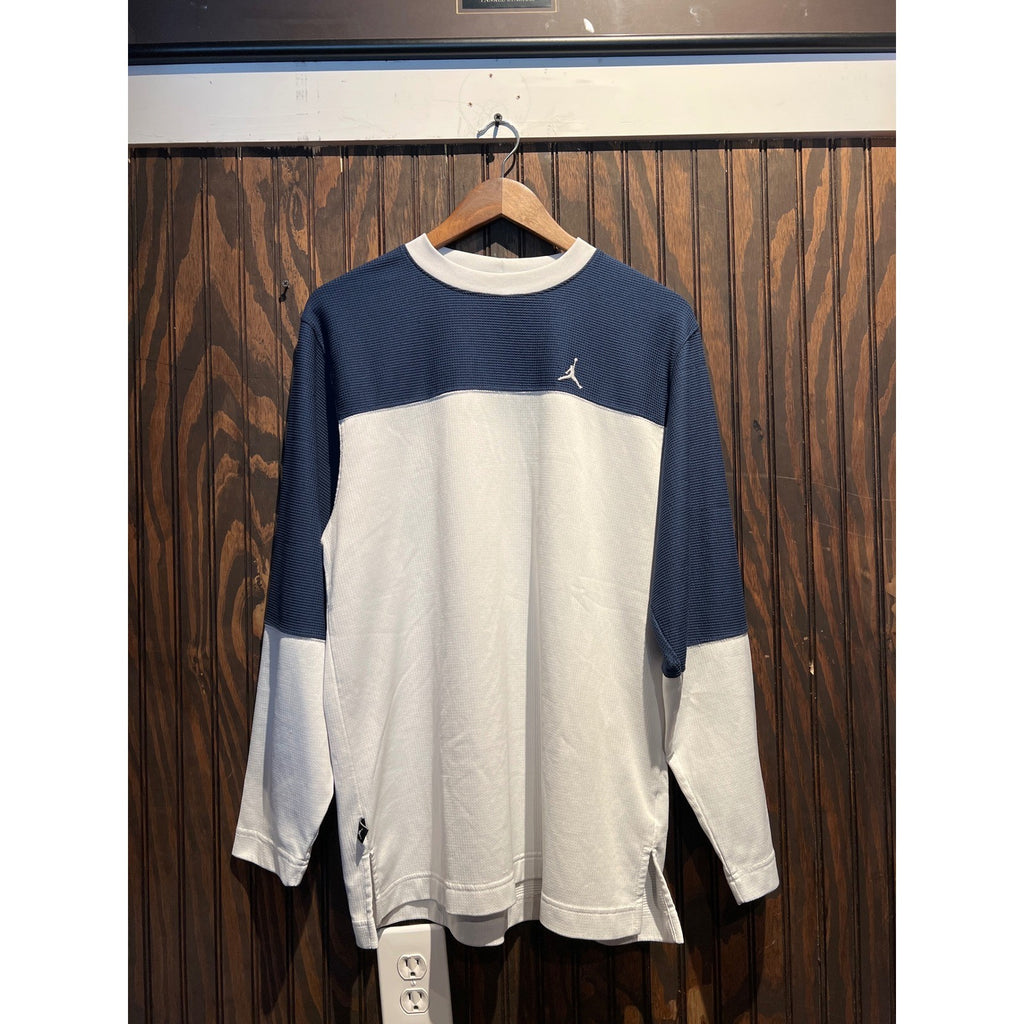 Jordan Brand Waffle Knit Thermal Long Sleeve Shirt Navy Blue White Colorblock