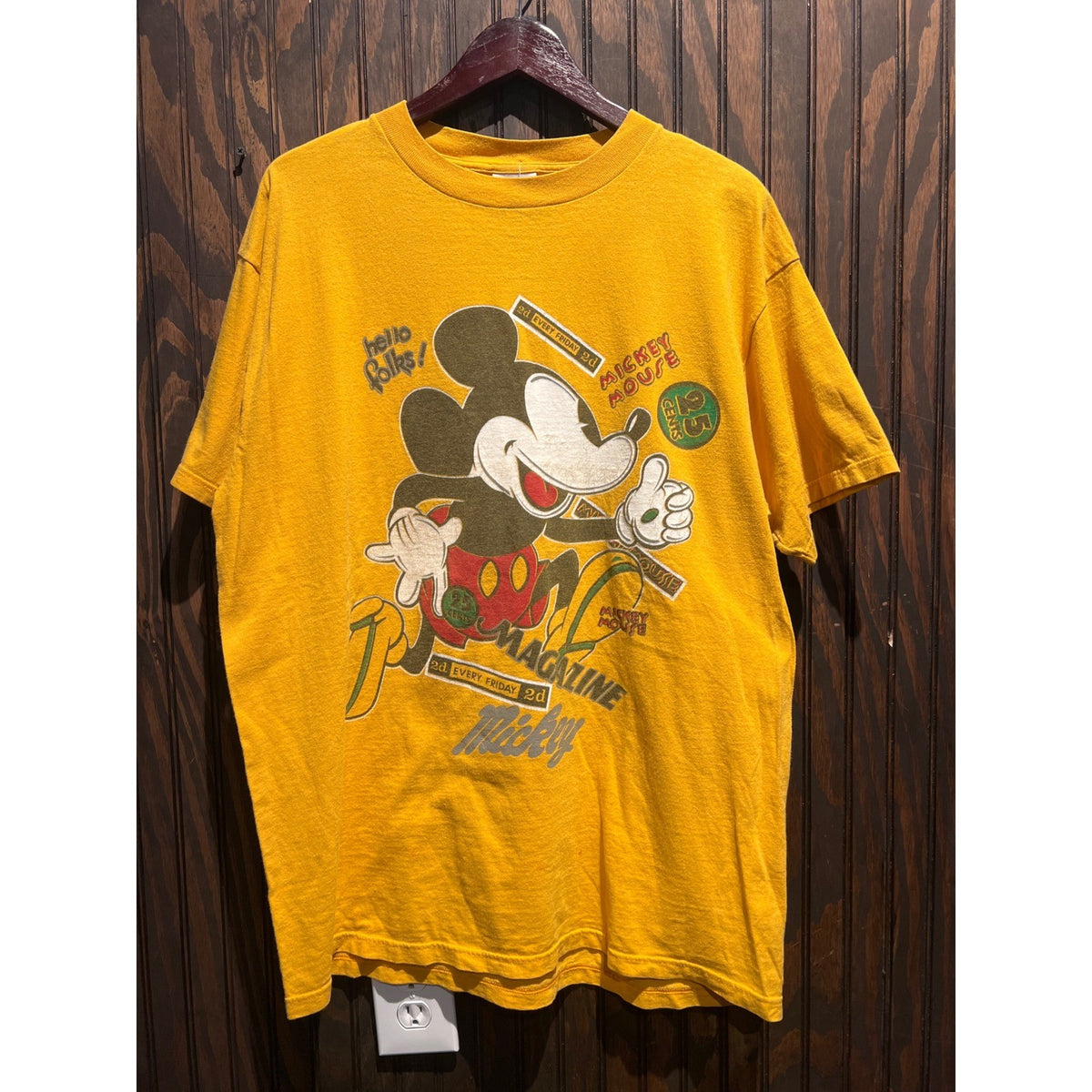 Disney Mickey Mouse Magazine Graphic T-Shirt Yellow Short Sleeve Mens XL