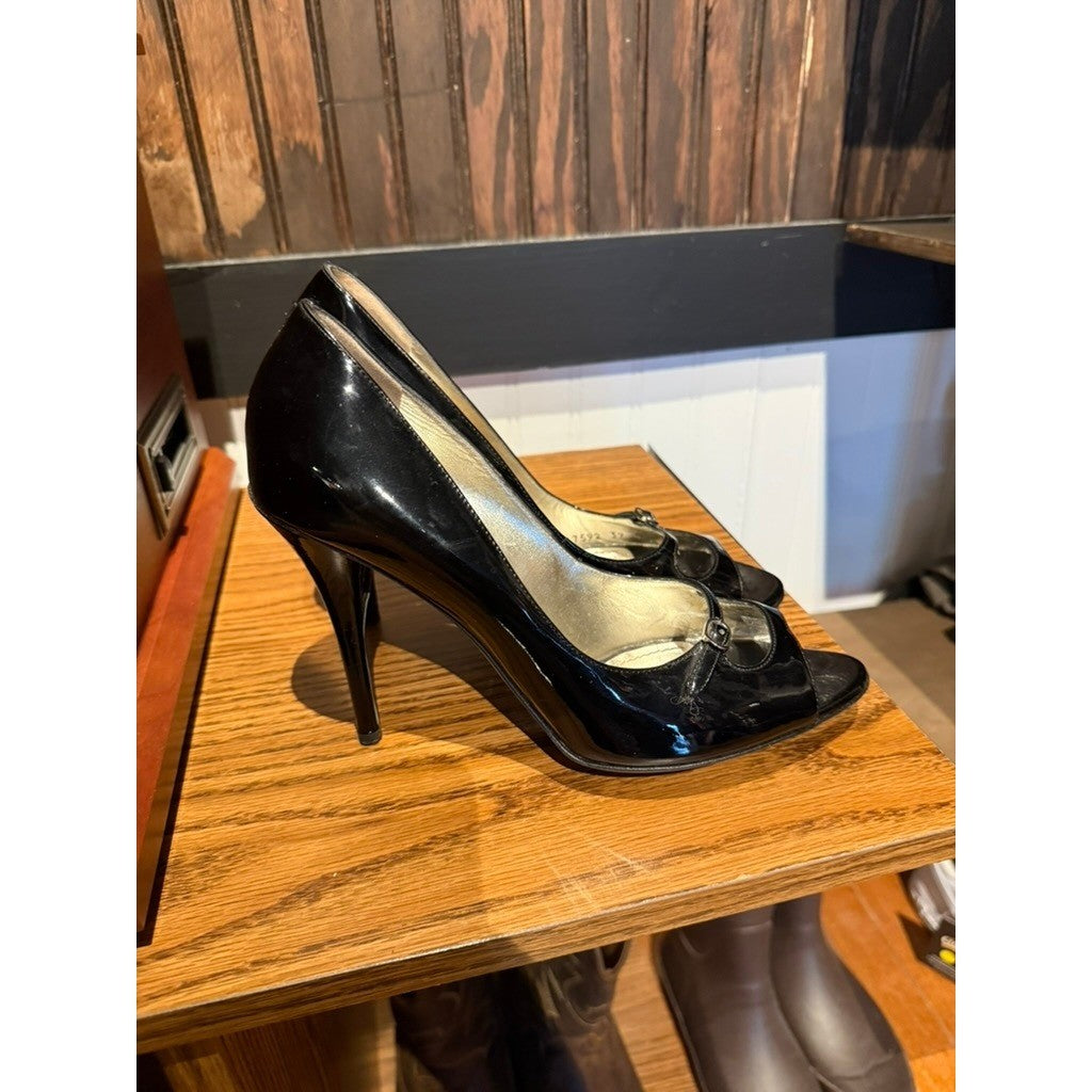 Dolce & Gabbana Black Patent Leather Mary Jane Peep Toe Pumps Heels EU 39