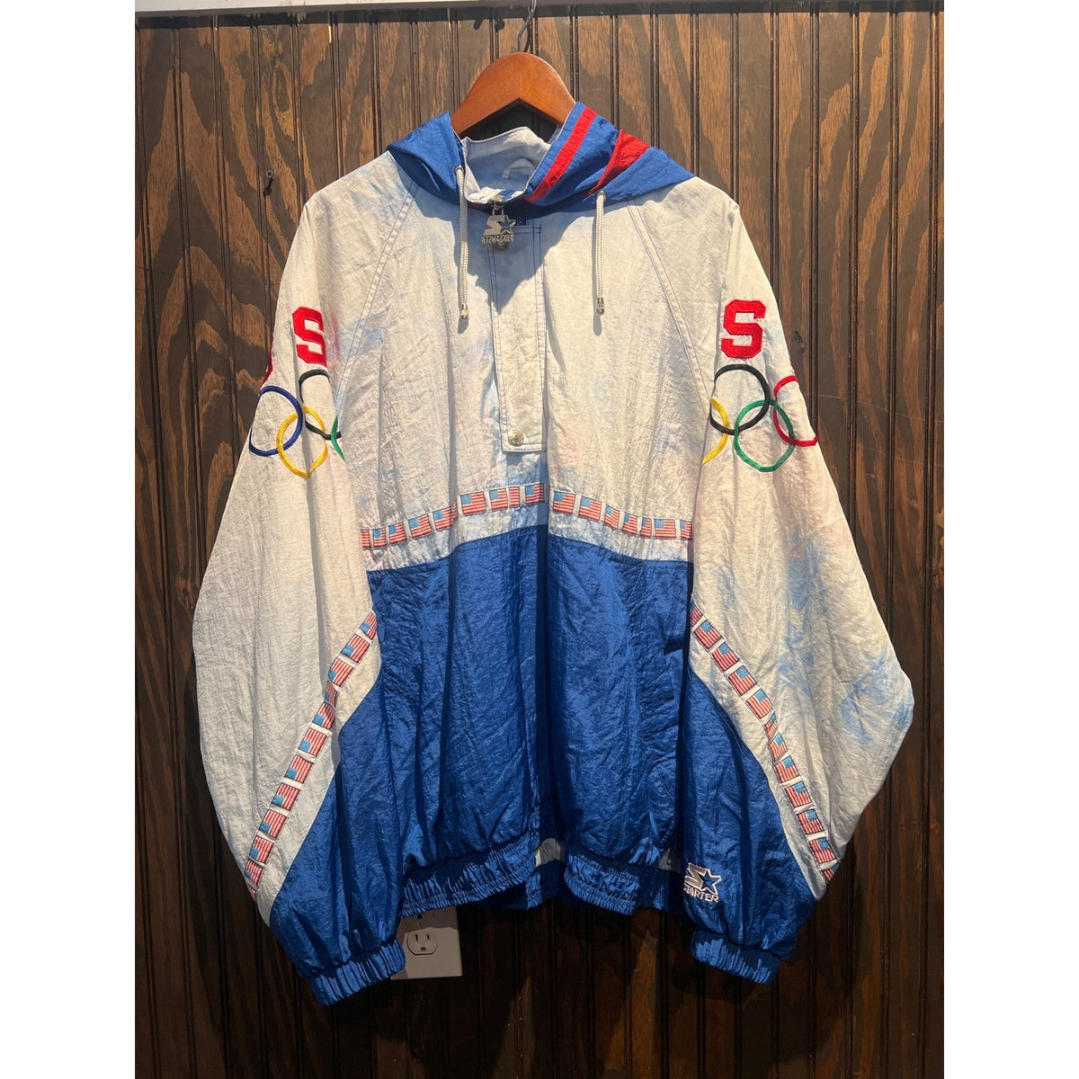 Vintage Starter USA Olympics Windbreaker Half Zip Pullover Jacket Blue White Red