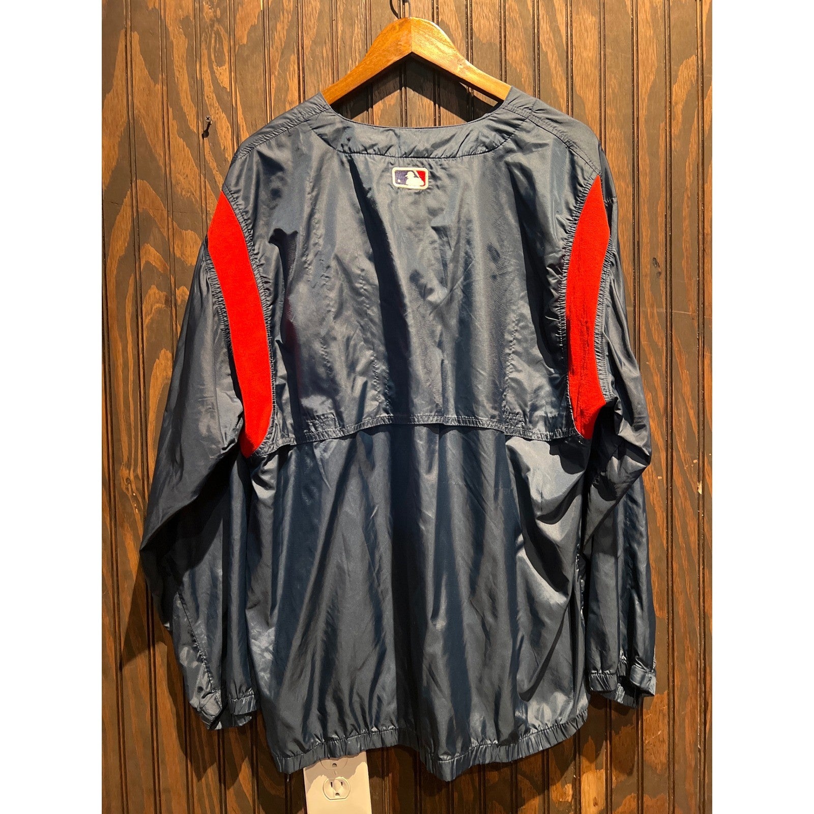 Vintage Atlanta Braves MLB Windbreaker Pullover Navy Blue Red Jacket Mens XL