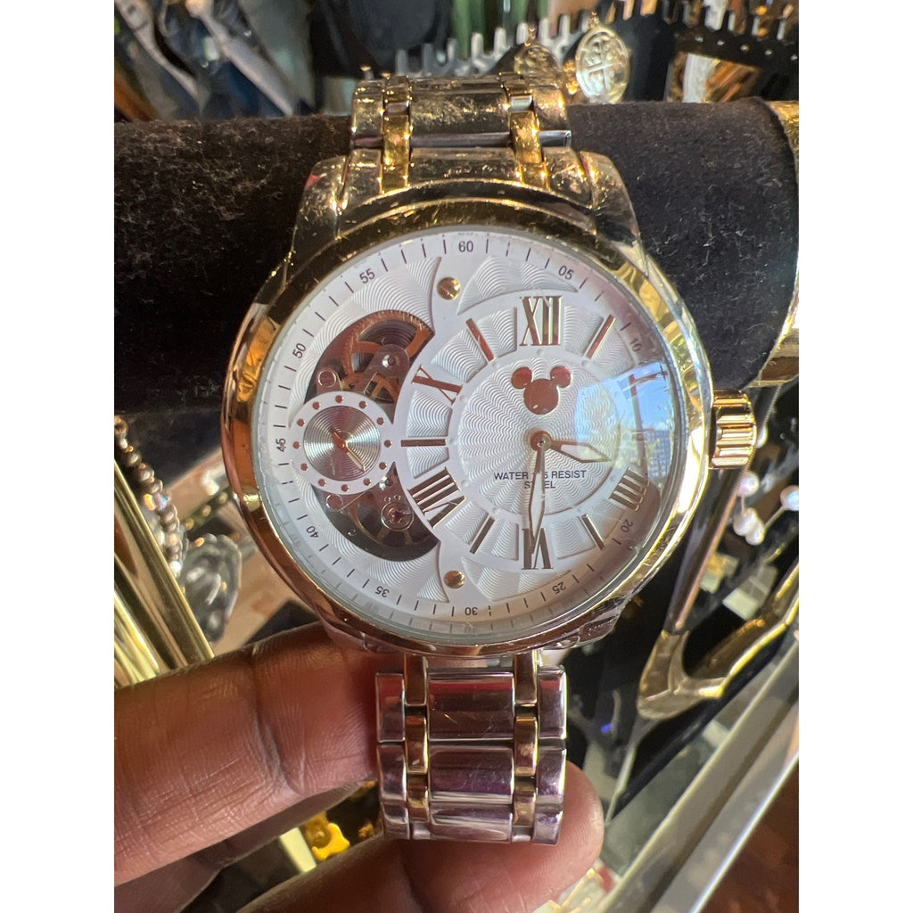 Disney Mickey Mouse Automatic Skeleton Watch Two Tone