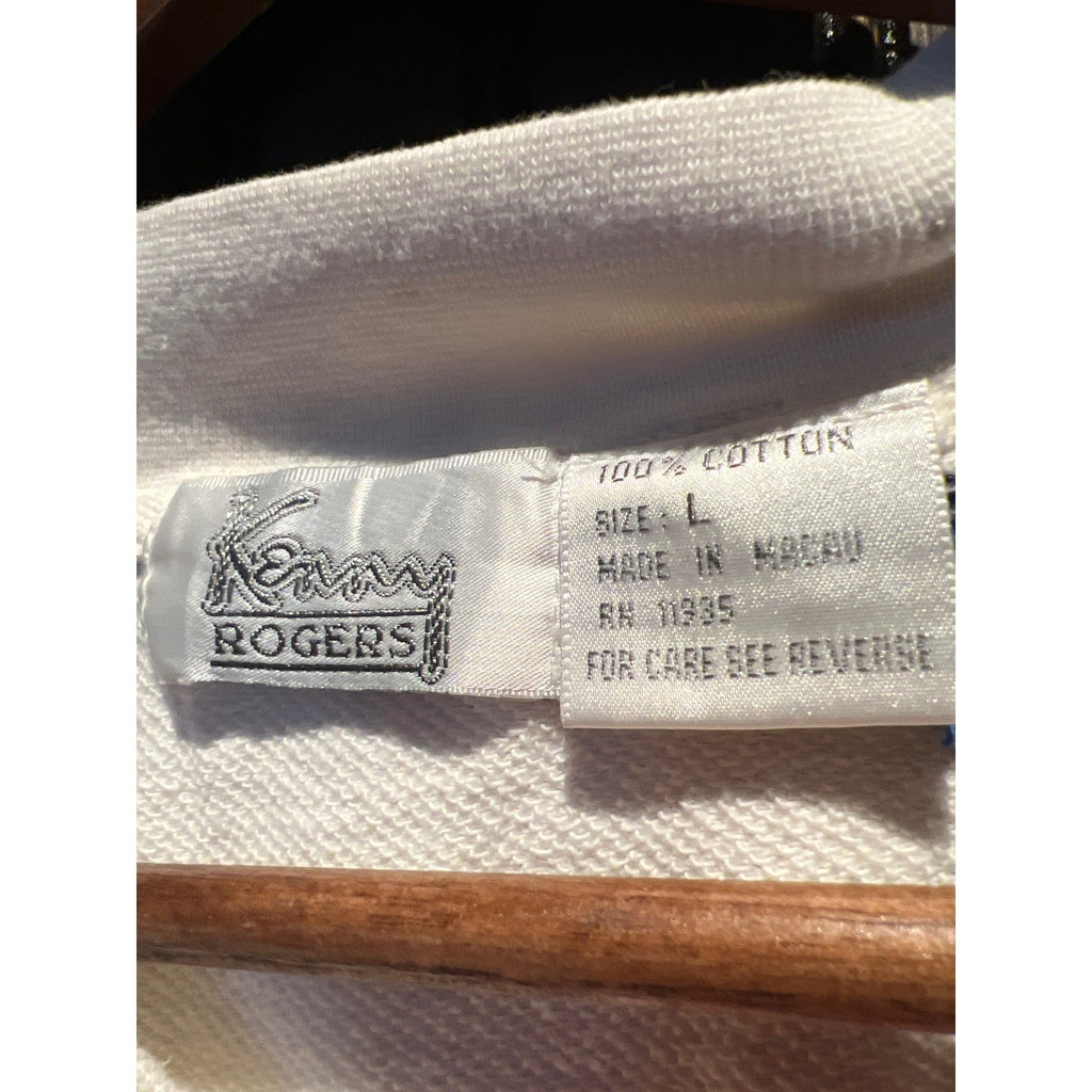 Vintage Kenny Rogers Nautical Short Sleeve Sweatshirt White Blue Embroidered L