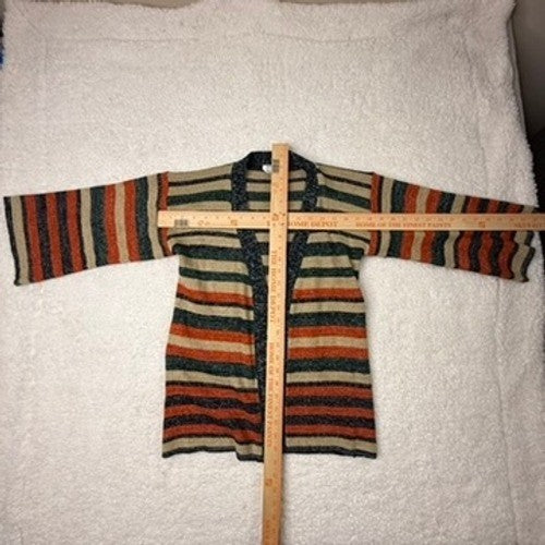 Womens Striped Knit Cardigan Sweater Jacket Open Front Long Sleeve Size S