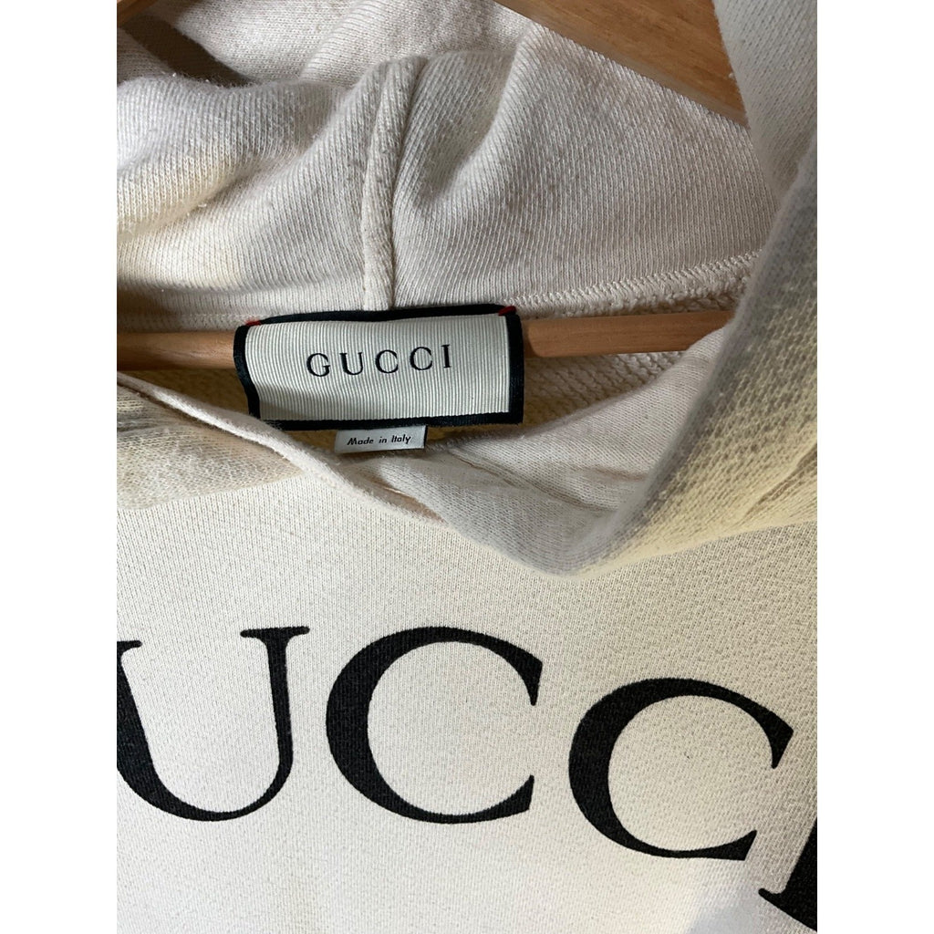 Gucci Interlocking G Logo Hoodie Cream Off-White Cotton Pullover 475374 Mens 2XL