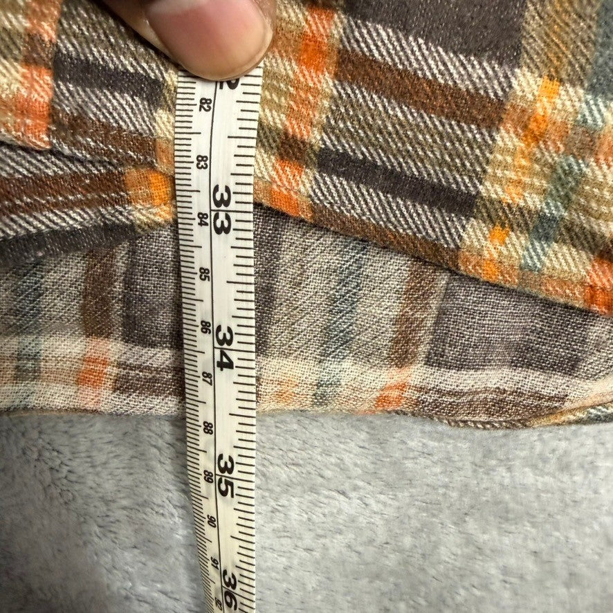 WOODLAND Plaid Flannel Lined Shirt Jacket Mens XL Brown Orange Green Long Sleeve