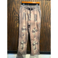 Mens Bleach Dye Cross Graphic Sweatpants Brown Streetwear Joggers 32x32