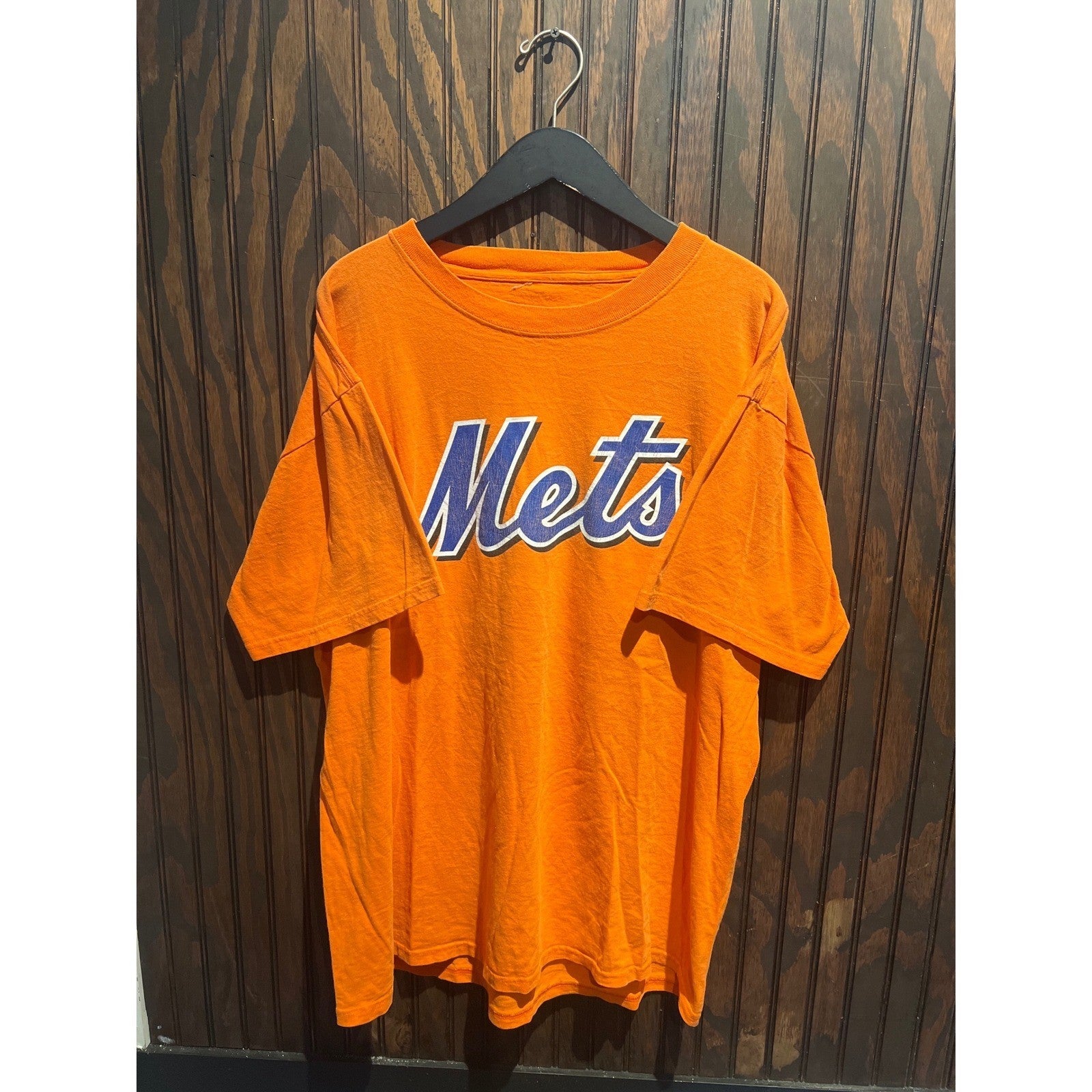 Vintage New York Mets MLB Graphic T-Shirt Orange Mens XL Short Sleeve Baseball