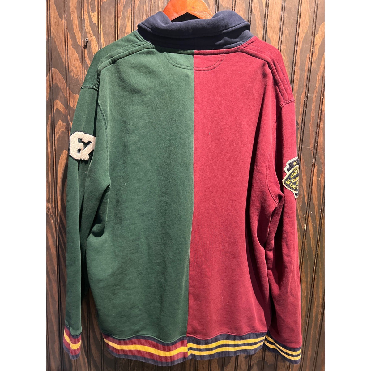 Polo Ralph Lauren Colorblock Varsity Patch Shawl Collar Cardigan Burgundy Green