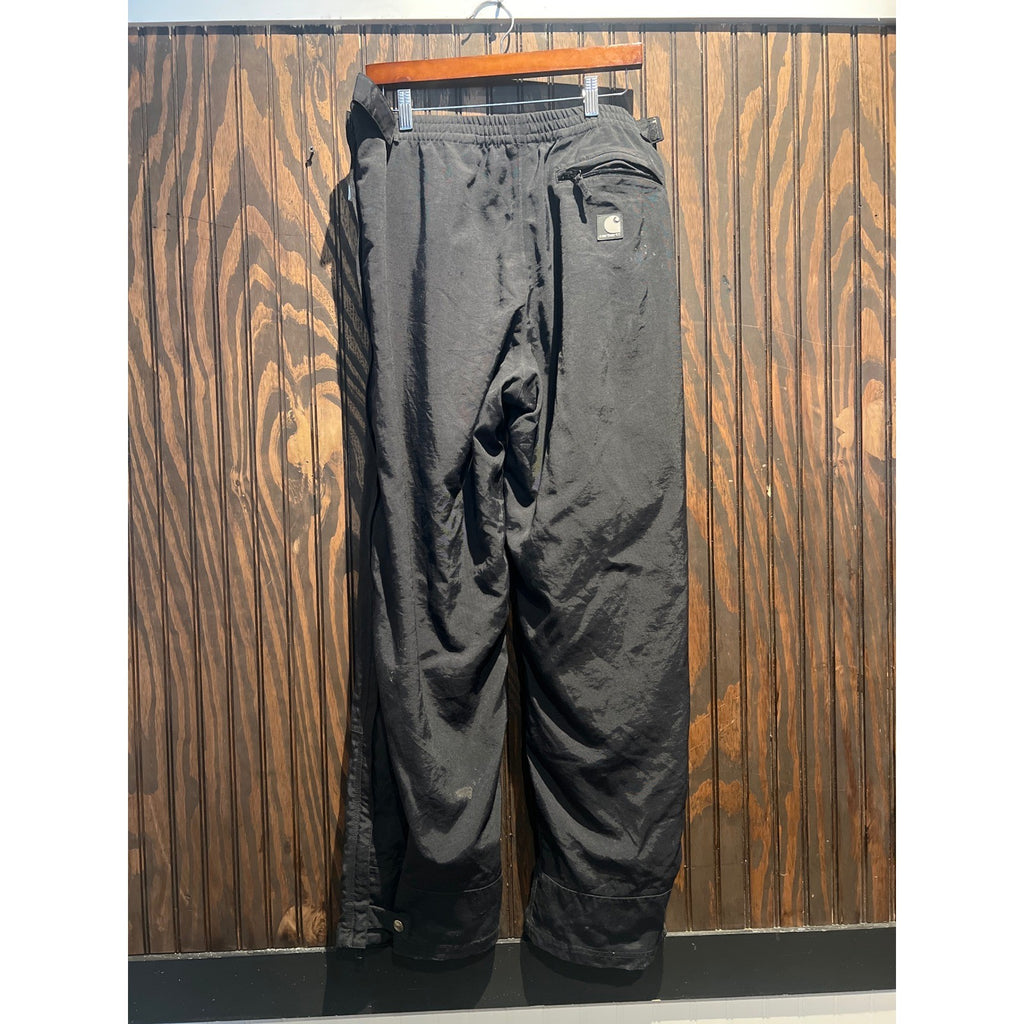 Vintage Black Nylon Full Side Zip Track Pants Windbreaker Trousers 17x30