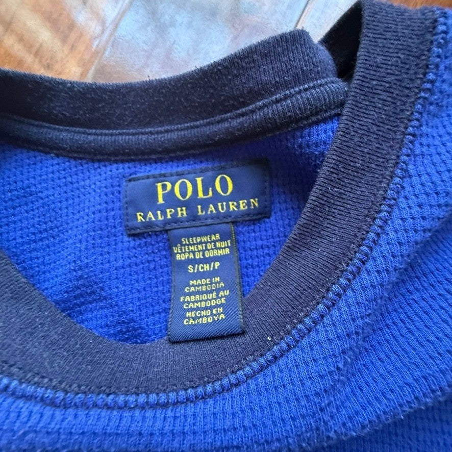 Polo Ralph Lauren Mens Blue Waffle Knit Long Sleeve Sleep Shirt Varsity P Small