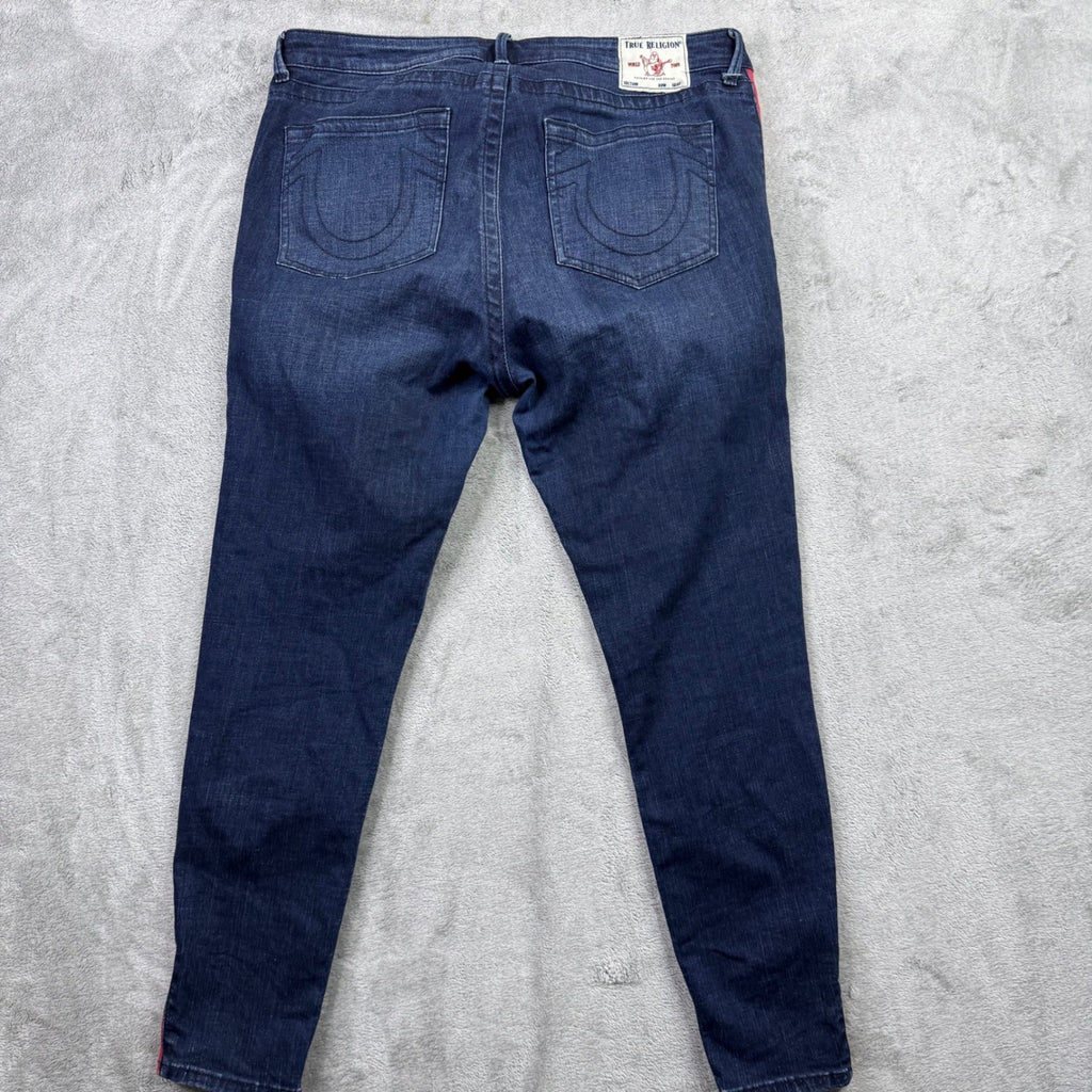 True Religion Jennie Mid Rise Skinny Jeans Womens Size 34 Red Stripe