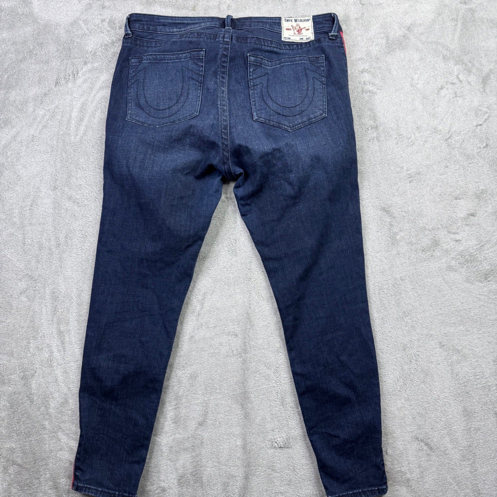 True Religion Jennie Mid Rise Skinny Jeans Womens Size 34 Red Stripe