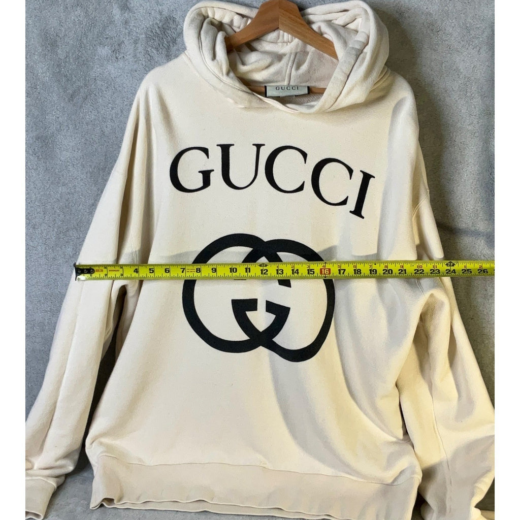 Gucci Interlocking G Logo Hoodie Cream Off-White Cotton Pullover 475374 Mens 2XL