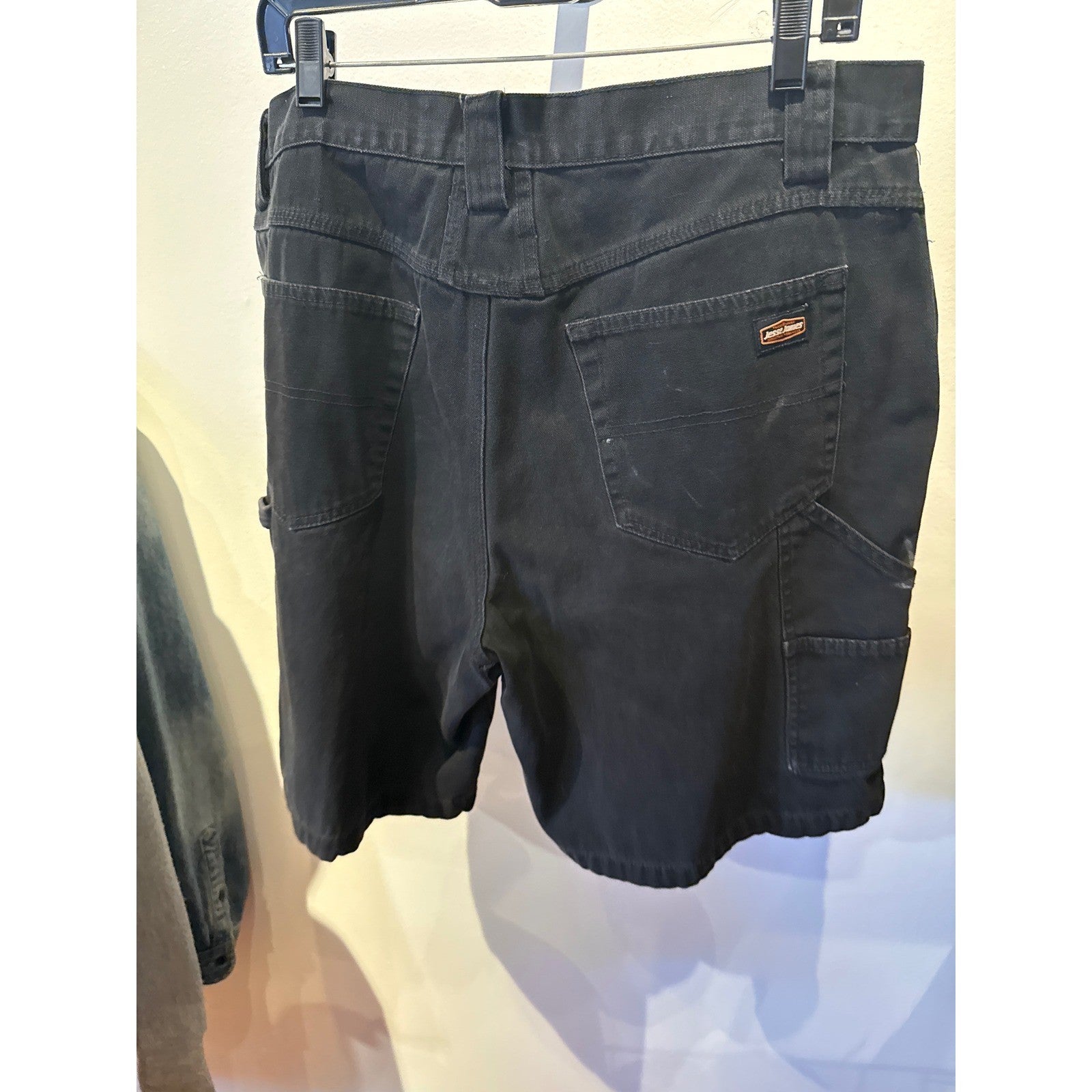 Jesse James Workwear Black Washed Duck Canvas Utility Carpenter Shorts Mens 36