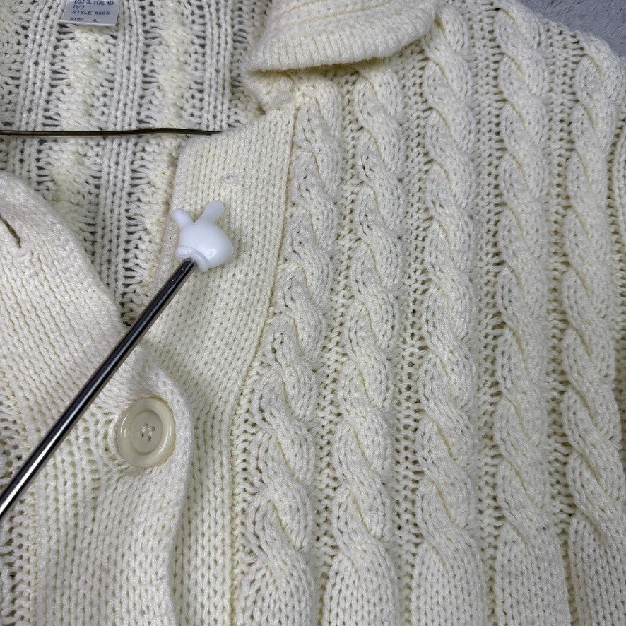 Sears Cream Cable Knit Button Front Cardigan Sweater Style 8608 Size L