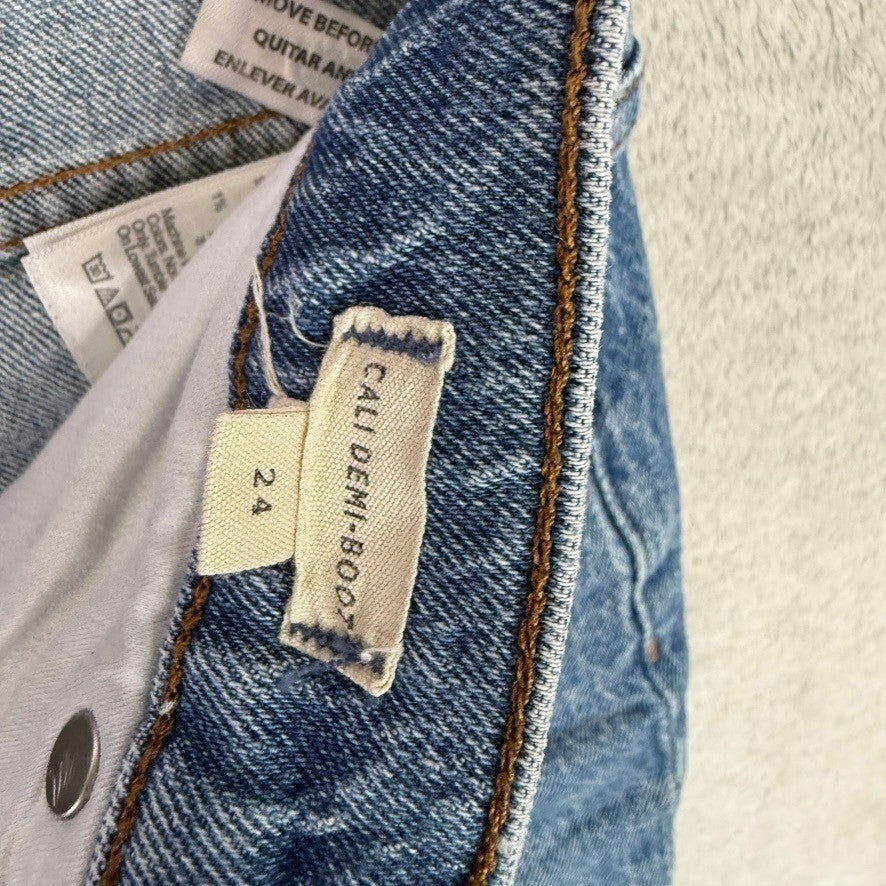 Madewell Cali Demi Boot Jeans Mid Rise Distressed Frayed Hem Blue Denim