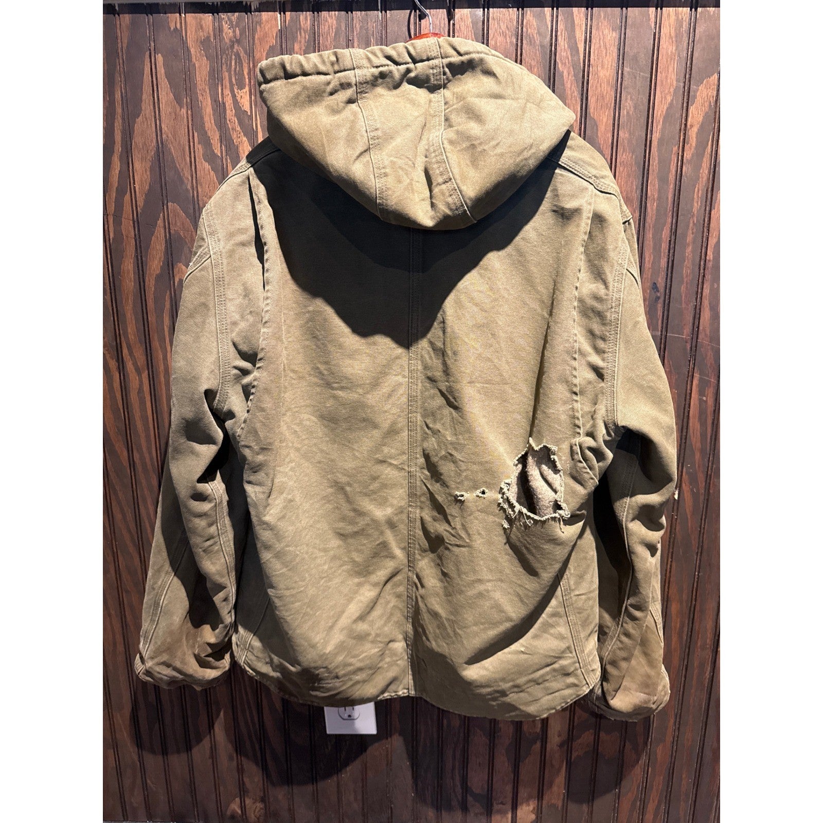Carhartt Vintage Sherpa Lined Hooded Duck Canvas Jacket Olive Green 2XL J141 OVL