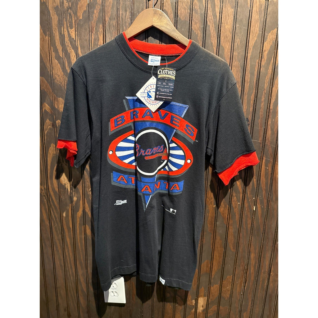 Vintage Atlanta Braves Salem Sportswear T-Shirt Black Red 90s MLB Single Stitch
