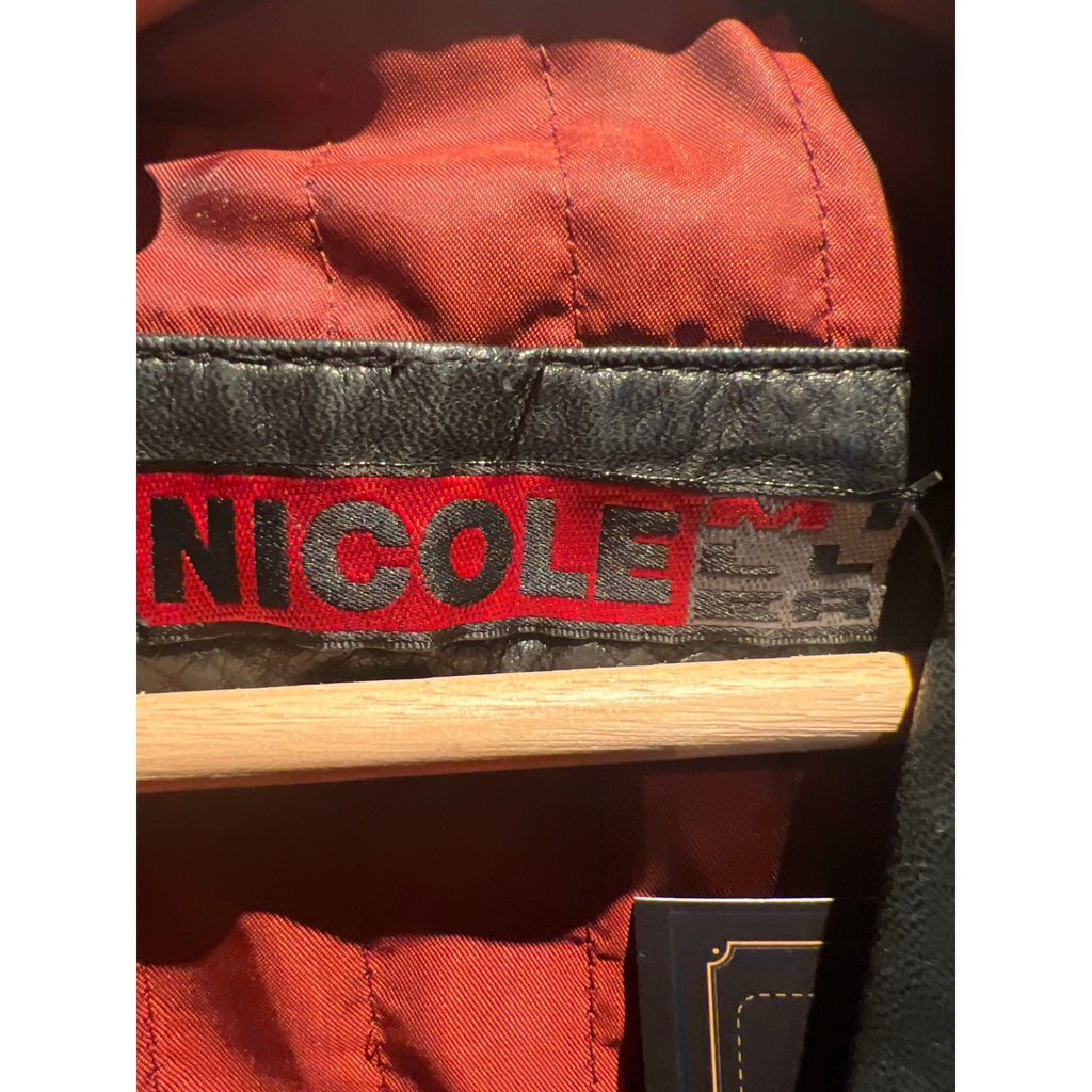 Nicole Miller Black Leather Blazer Jacket Red Lining Vintage 3 Button Size 4