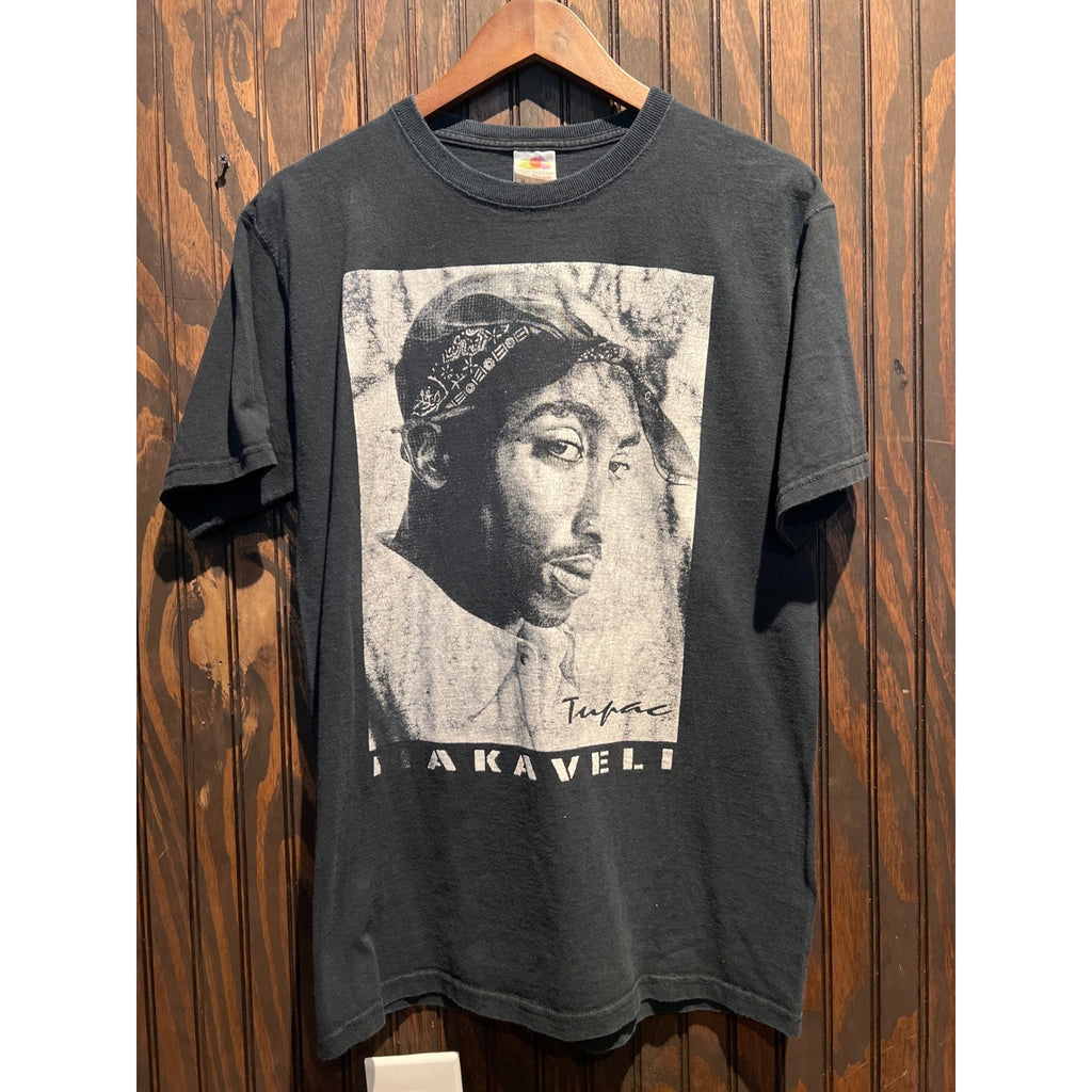 Fruit of the Loom Tupac Makaveli Graphic T-Shirt Mens Black 90s Hip Hop Tee
