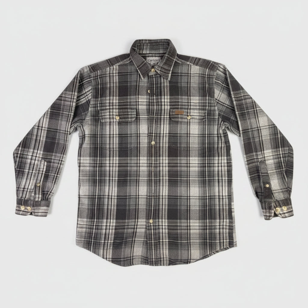 Carhartt Plaid Flannel Long Sleeve Button Up Shirt Men's Size Medium Gray