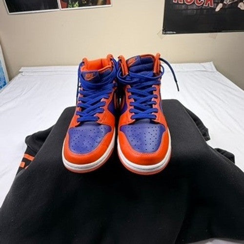 Nike Dunk High Men Orange Blue Leather Sneakers Shoes Size 8