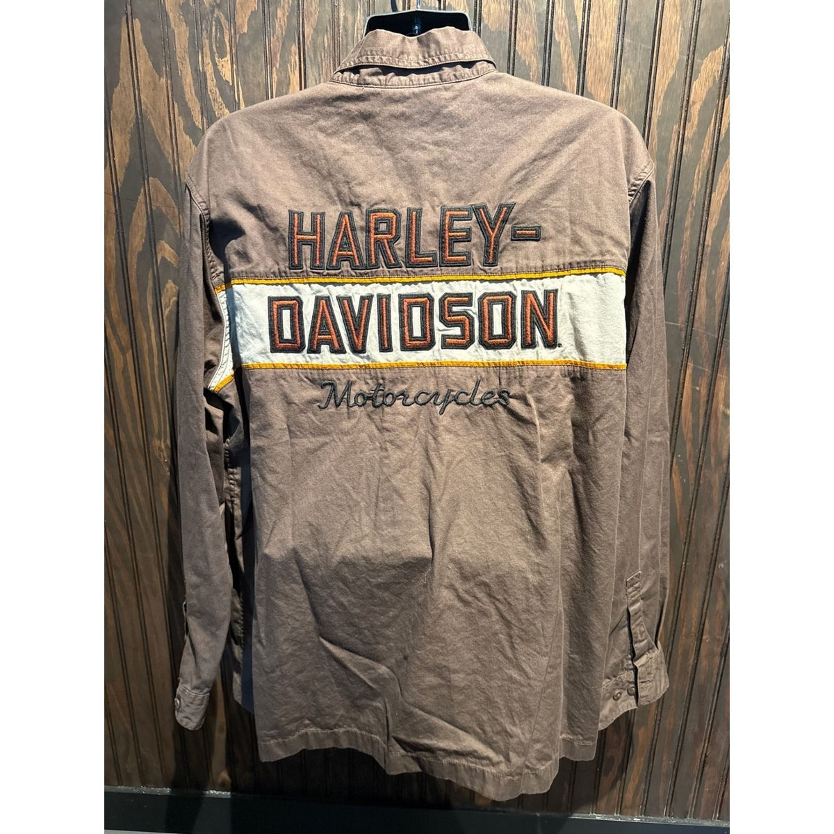 Harley Davidson Mens Brown Grey Colorblock Logo Long Sleeve Button Up Shirt XL
