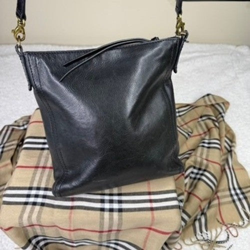 Fossil Black Leather Crossbody Bag Shoulder Bag Front Zip Pocket