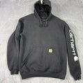Carhartt Black Loose Fit Hoodie Sweatshirt Mens Size S Long Sleeve Logo Sleeve