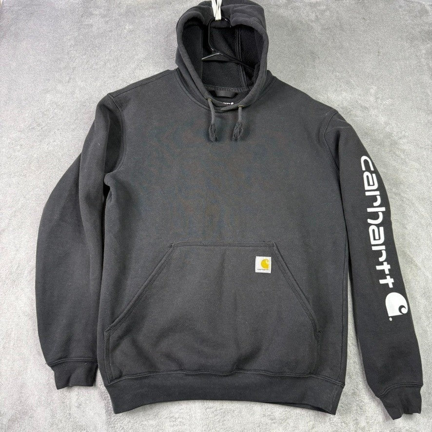 Carhartt Black Loose Fit Hoodie Sweatshirt Mens Size S Long Sleeve Logo Sleeve