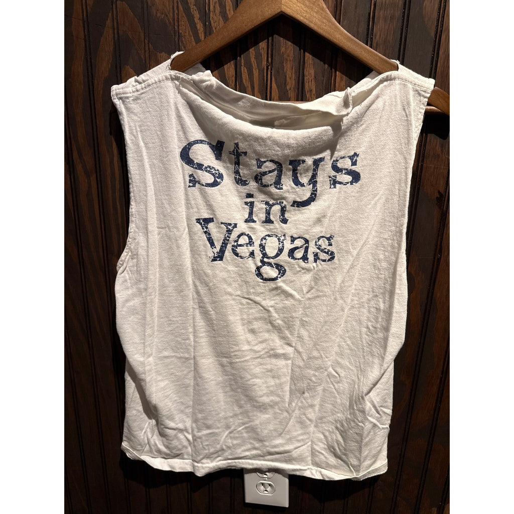 Vans What Happens in Vegas Distressed Sleeveless Graphic Tee White Blue Womens