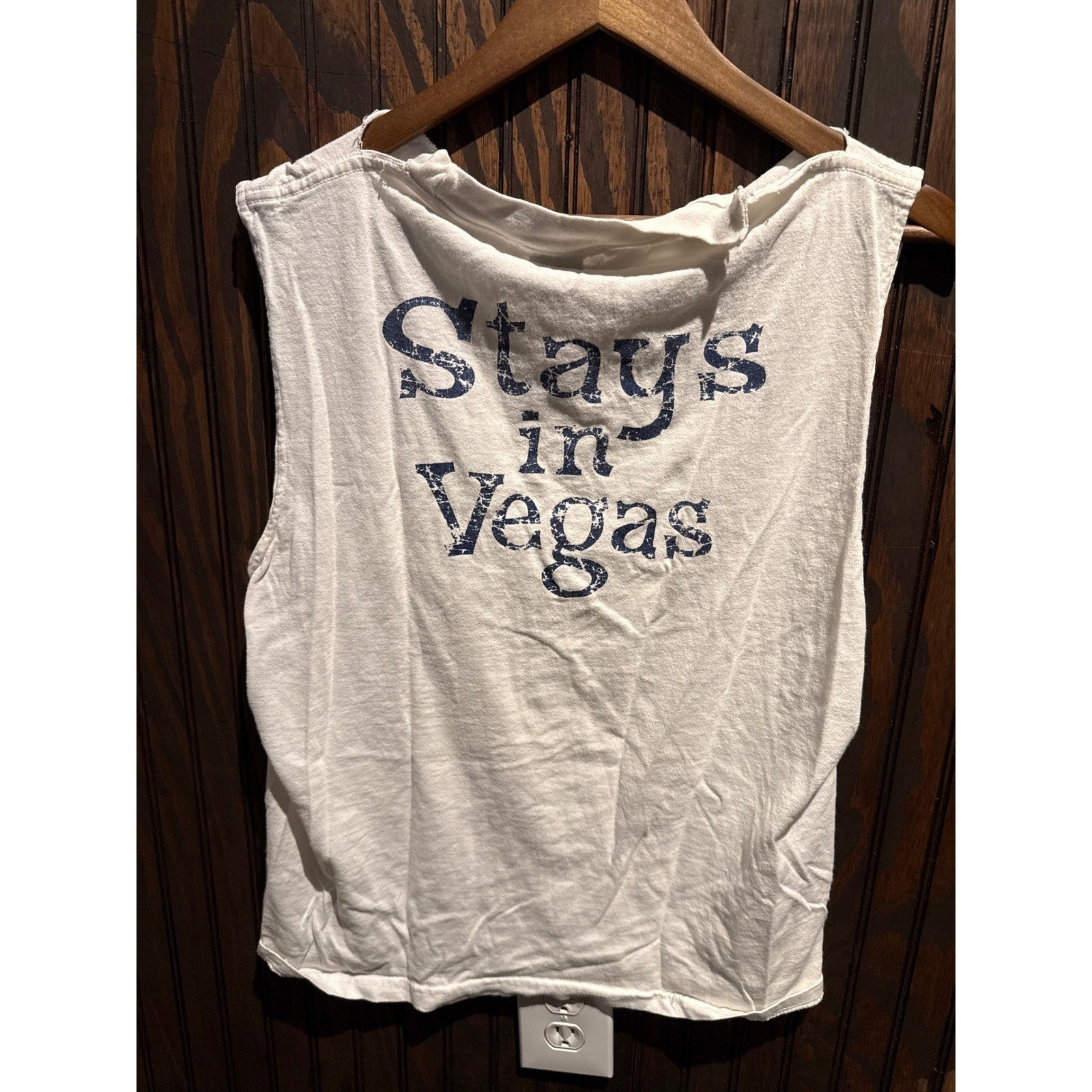 Vans What Happens in Vegas Distressed Sleeveless Graphic Tee White Blue Womens