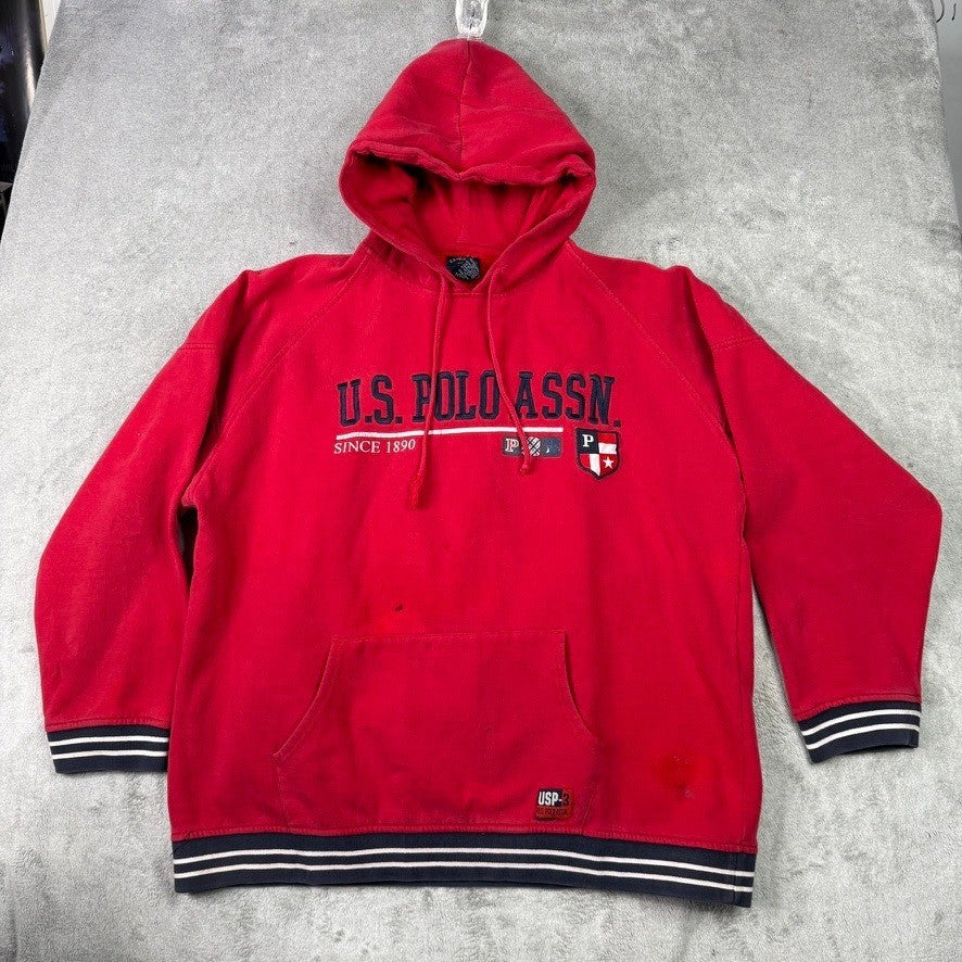 US POLO ASSN Red Hoodie Sweatshirt Since 1890 Graphic Print Pullover Size XL