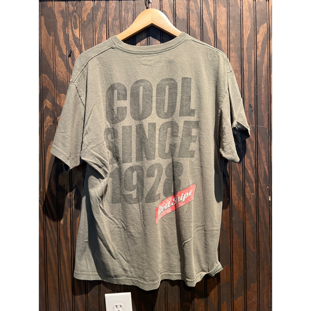 Red Stripe Jamaican Lager Graphic T-Shirt Mens XL Olive Green Beer Tee Distress