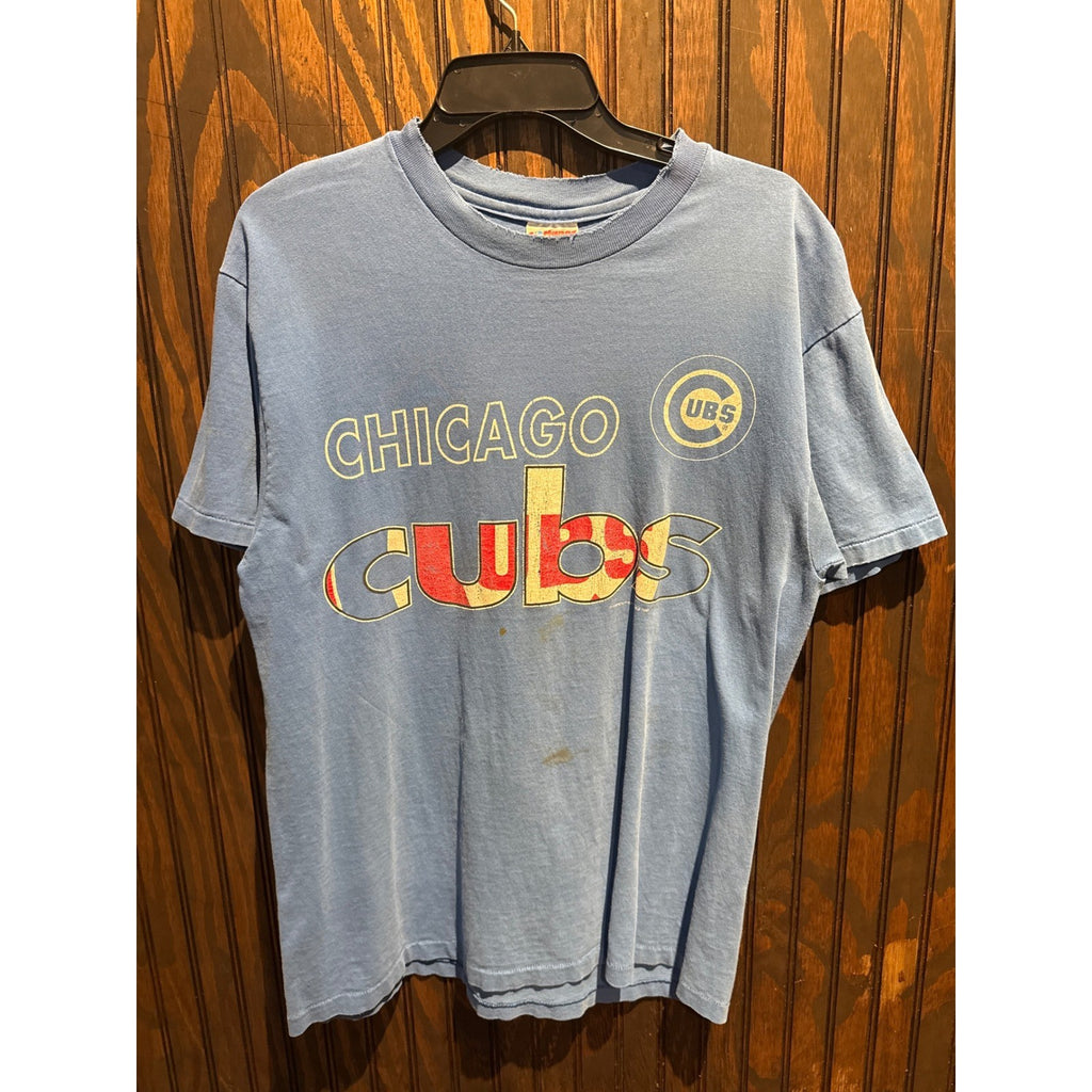 Vintage Chicago Cubs MLB T-Shirt Light Blue Single Stitch 90s Distressed Mens L