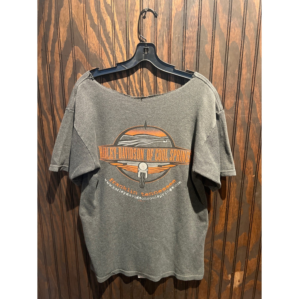Harley Davidson Graphic T-Shirt Charcoal Gray Raw Neck Biker Tee 25x19