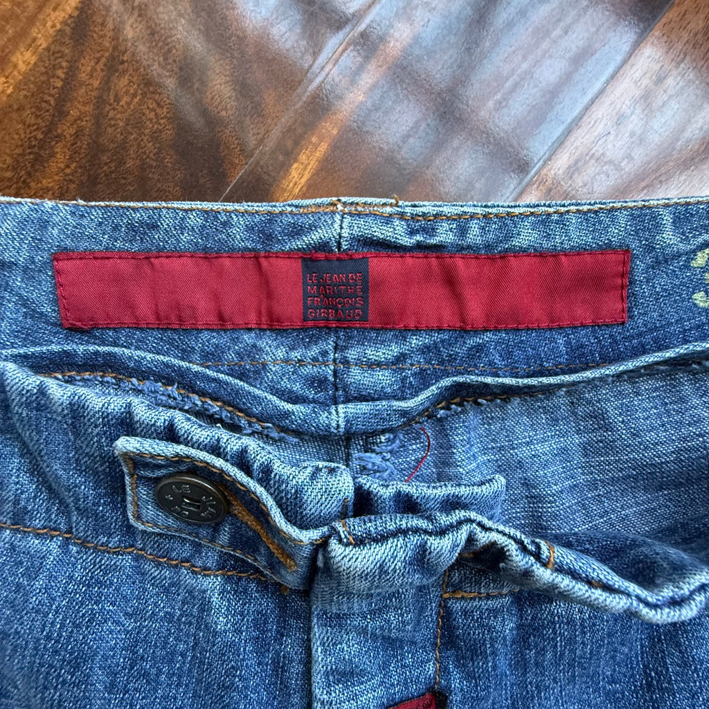 Marithe Francois Girbaud Shuttle Tape Cargo Jeans Blue Baggy Wide Leg 36x31