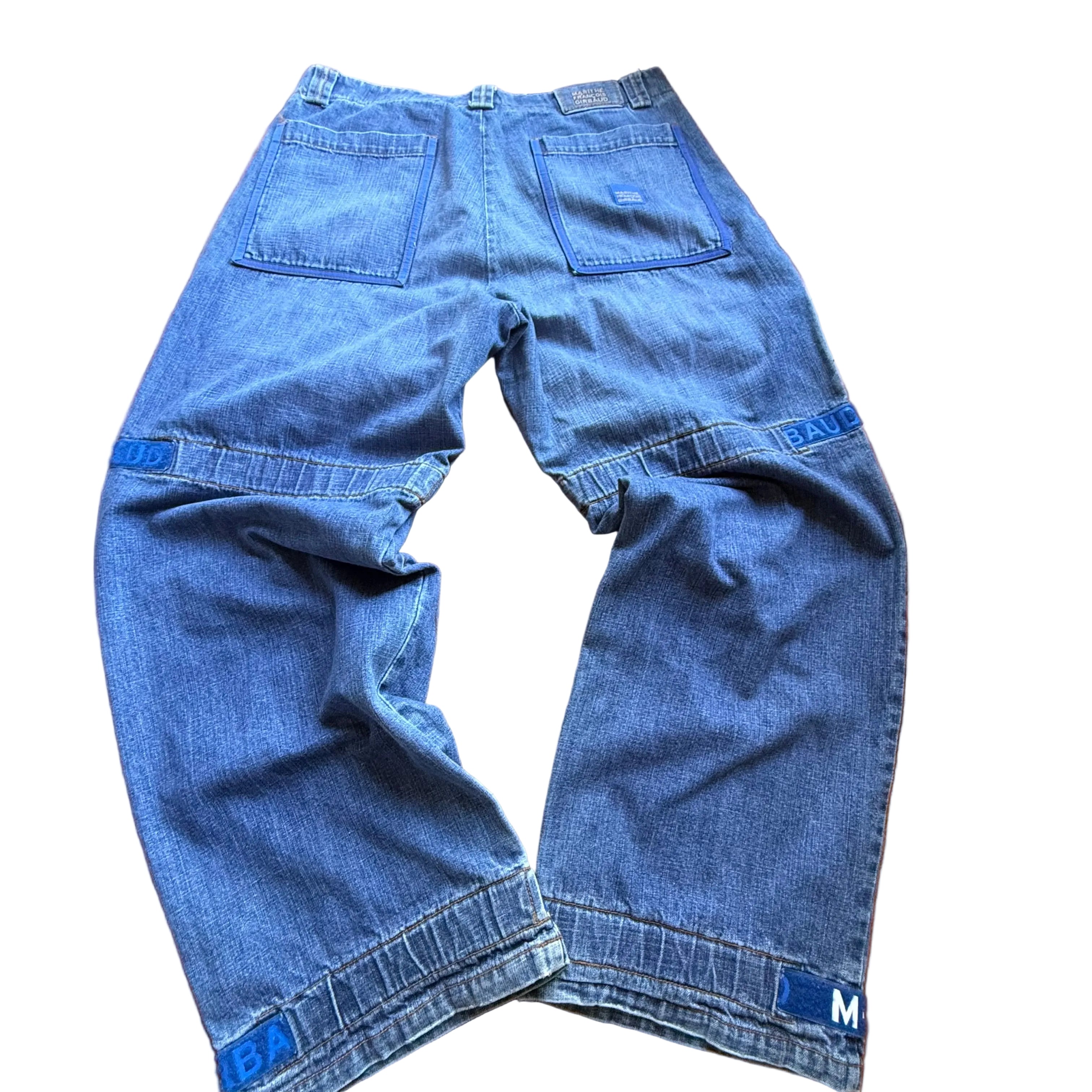 Marithe Francois Girbaud Shuttle Tape Cargo Jeans Blue Baggy Wide Leg 36x31