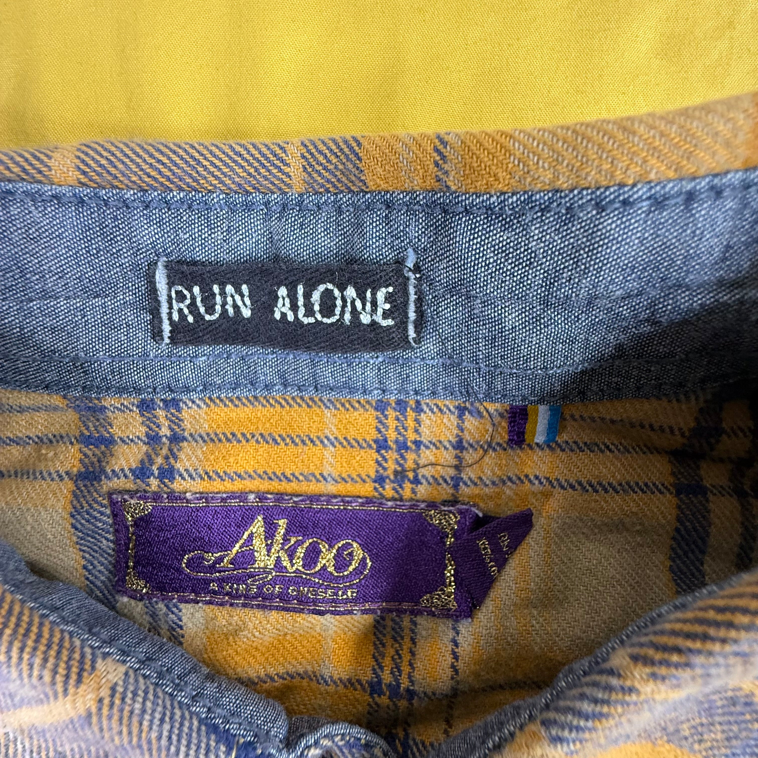 Akoo Mens Blue Yellow Plaid Flannel Button Down Shirt Long Sleeve Size Large