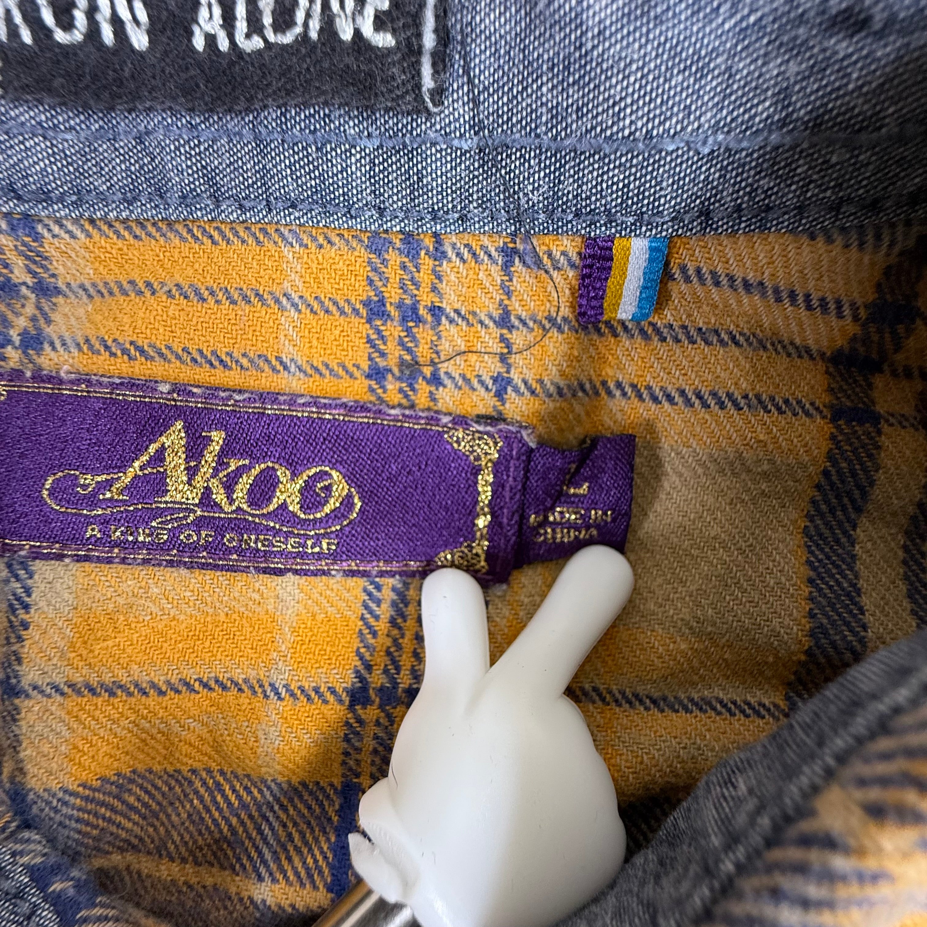 Akoo Mens Blue Yellow Plaid Flannel Button Down Shirt Long Sleeve Size Large