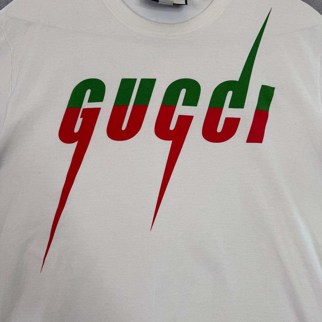 Gucci Short Sleeve Tee in Cream with Red and Green Accents