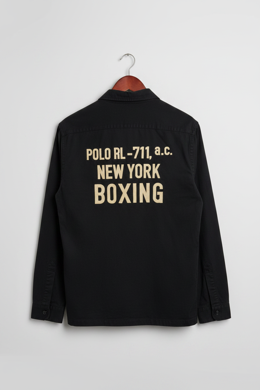 Polo Ralph Lauren Mens Black NYC Boxing Club Embroidered Twill Button Down Shirt